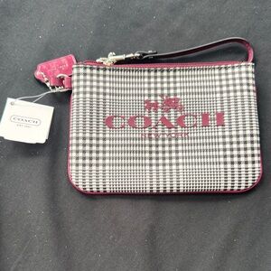 Coach Black and Burgundy Houndstooth Wristlet